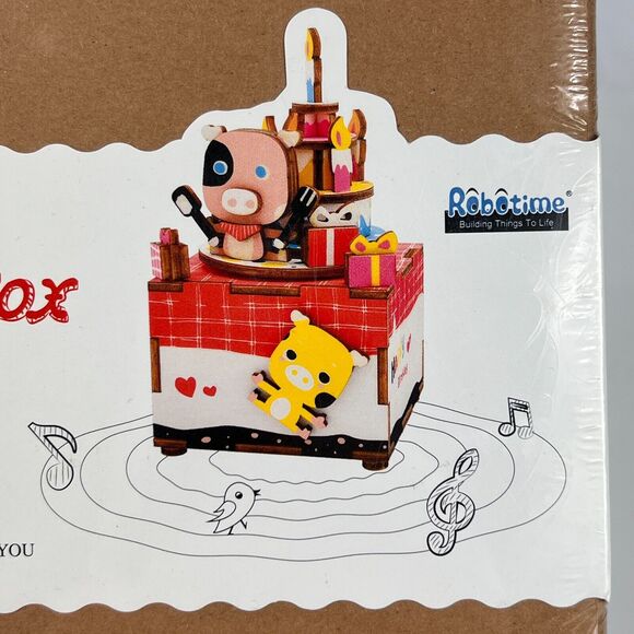 3D Wooden Puzzle Music Box Happy Birthday Crank Robotic Robotime Jigsaw AM309 - Picture 2 of 6